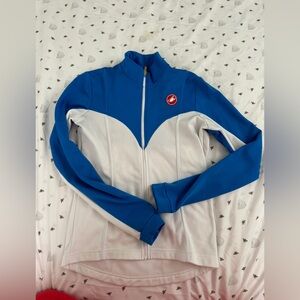 Castelli Womens Jacket Large Cycling Long Sleeve Blue/White Full Zip Pockets EUC